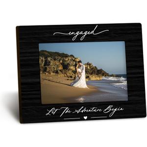 Engagement 4x6 Picture Frame, Engaged Photo Frames, Wedding Gifts for Newlyweds Couple Wife Husband, Let the Adventure Begin Engagement Picture Photo Frames for Desk Decor