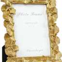 Cuspin 5x7 Picture Frame, Ornate Vintage Gold Photo Frame with Glass Front, Resin Ginkgo Leaf Textured Picture Frames for Tabletop or Wall Mount, Horizontal or Vertical