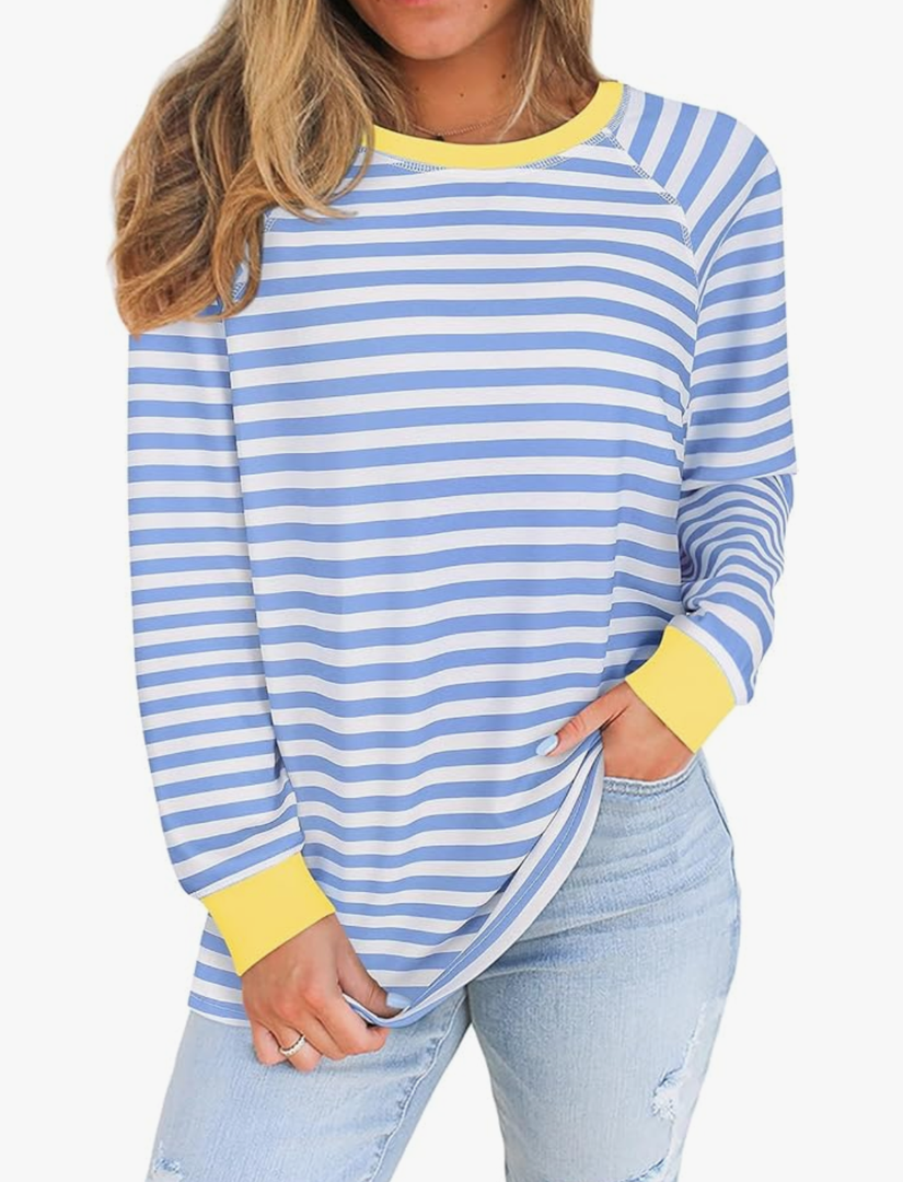 Misyula Style Women Tie Dye Sweatshirt Color Block Long Sleeve Crewneck Oversized T-Shirt ,Size XL