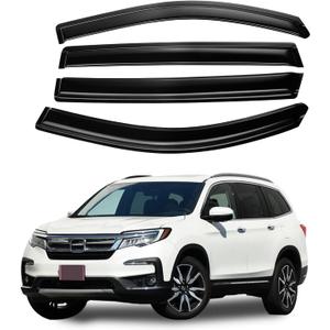 Tape-On Side Window Visor Deflectors for 2016-2022 Honda Pilot 4 Piece Set Smoke Tinted Rain Guards Shield Shade 94557