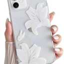Skyseaco for iPhone 12 Case, Clear Cute Butterfly Lily Floral Flower Phone Case for Women Girls, Clear Slim Camera Lens Shockproof Protection Phone Cover, White Pack of 3
