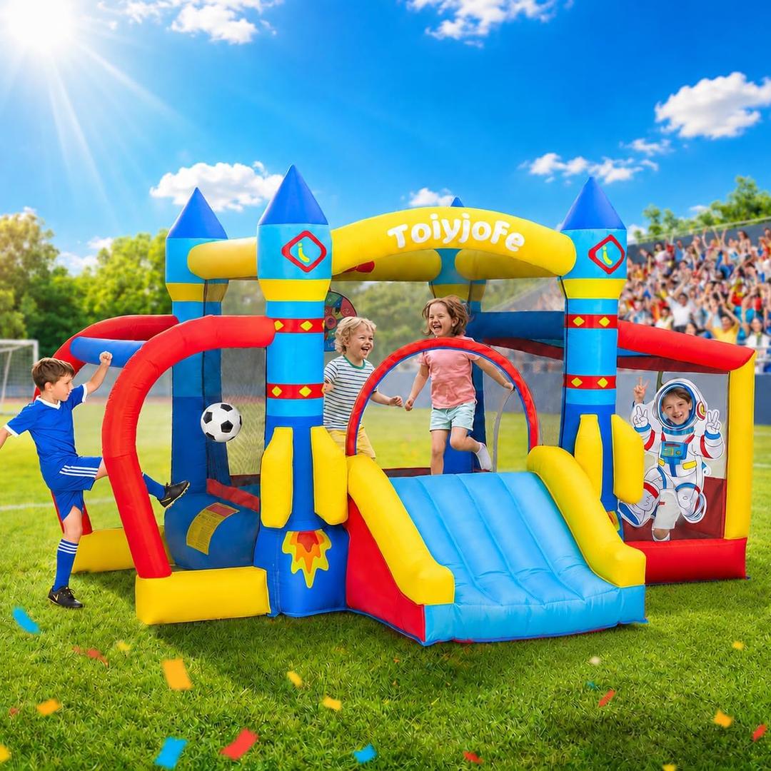 Bounce House for Kids 3-8, Space Adventure 11.5FT × 10FT Inflatable Bouncy Castle, with Slide & Ball Pit & Hoop & Soccer Goal & Blower, 7-in-1 for Indoor Outdoor Backyard Toddlers' Birthday Party