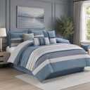 Queen Comforter Set Slate Blue Gray Luxury 7-Piece Suede Bedding