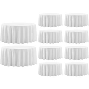 Round Tablecloth 132 Inch 10 Pack White Tablecloths Washable Decorative Linen Polyester Table Clothes Cover for Dining Table Banquets Buffet Parties and Wedding
