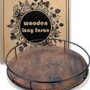 12 Inch Wood Lazy Susan, Rustic Brown Turntable Organizer with Steel Frame, 360 Degree Decorative Turntable for Countertop or Centerpieces Black Wood