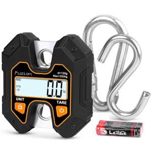 Fuzion Mini Crane Scale - Hanging Scale 440lb/200kg/1960N, Deer Scale with Large LCD Display, Hold & Tare Functions for Hunting, Farms, Fishing, No Setup Required (Black+Orange)