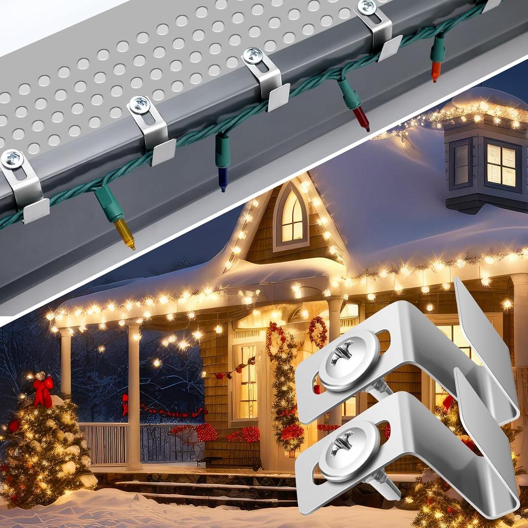 Tandefio Christmas Light Hooks for Gutter Guards Metal Christmas Light Clips for Outdoor, Screws Included, Compatible with Most Gutter Guards, Adjustable Fixing Position(50 Count)