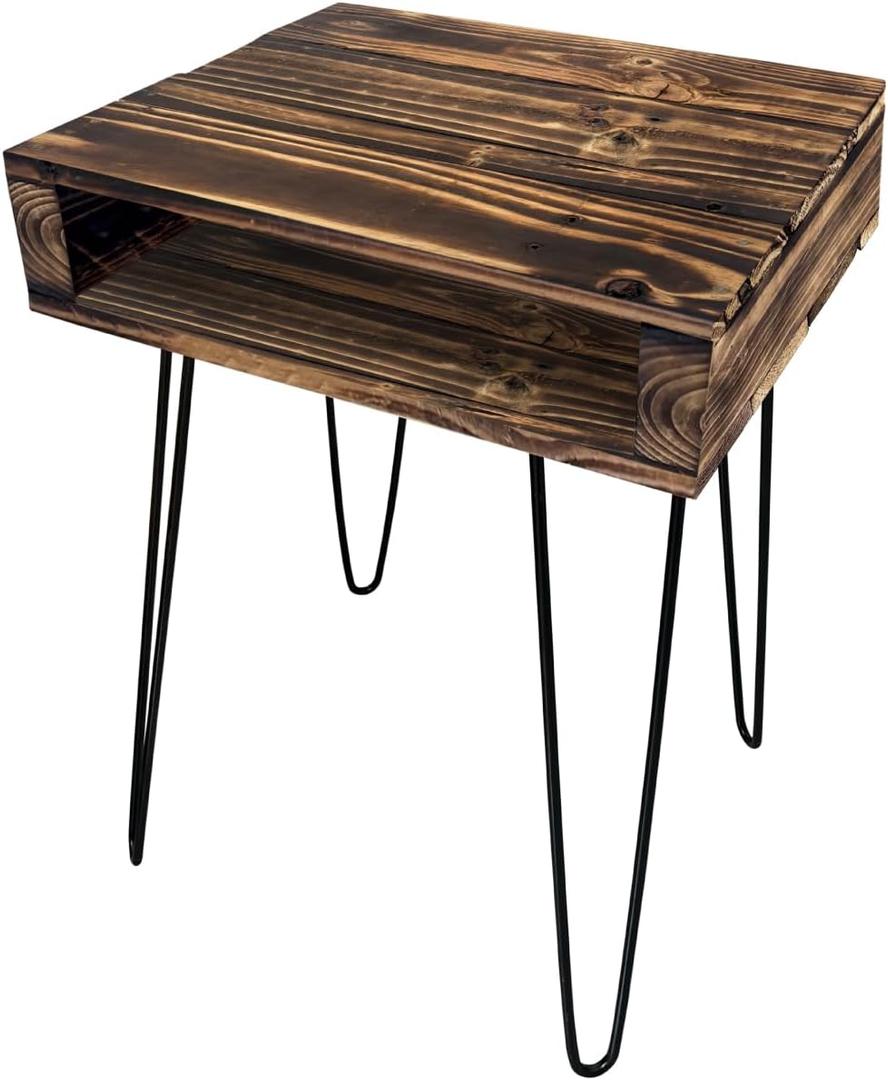 Pallet Night Stand - Pine Wood Night Stand, Reclaimed Wood Side Table | Rustic Farmhouse Style Nightstand, Industrial Night Stand, Solid Nightstand, Reclaimed Pallet End Table with Charred Finish