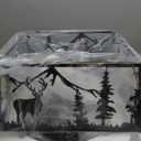 Farmhouse Caged Ceiling Fans with Lights and Remote Control,Rustic Black Chandelier Fan with Deer Design Square,Flush Mount Low Profile Fandelier for Bedroom,Dining Living Room,Foyer (D22.2 inch), Black