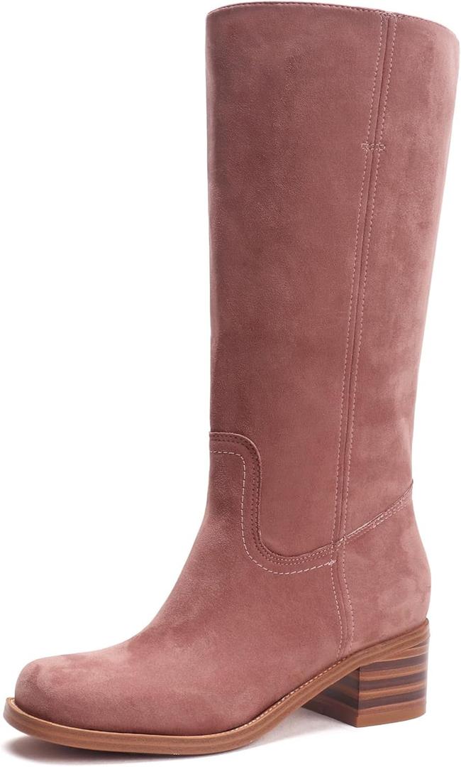 Women's Knee High Boots Square Toe Chunky Block Heel Long Boots for Women Comfortable Slip on Low Heel Womens Riding Boot (8)