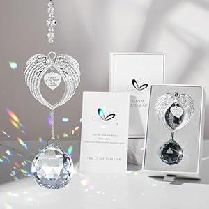 Sympathy Gift Modern Grief Gift for Lose of Loved Ones, Memorial Suncatcher with 40mm Crystal Ball, Sorry for Your Lose Rainbow Maker, Bereavement Gift Idea Angel Wings Design, Clear