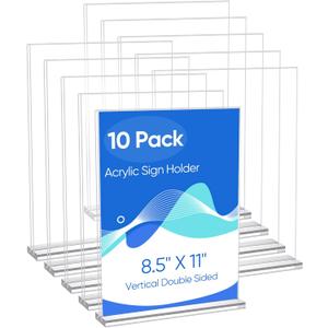 10 Pack Acrylic Sign Holder 8.5 x 11, Clear Double Side T Shape Acrylic Table Sign Stands for Display, Flyer Holder Paper Card Holder for Office Business Store Malls Restaurants
