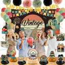 Vintage 47Pcs 60th Birthday Decorations for Men & Women, Pre-Assembled Set. | Back in 1966 Oversized Backdrop, PRE-ASSEMBLED Banner, 6 Hanging Swirls & Cake Topper, 18 Balloons, 6 Centerpieces, 6 Pompoms