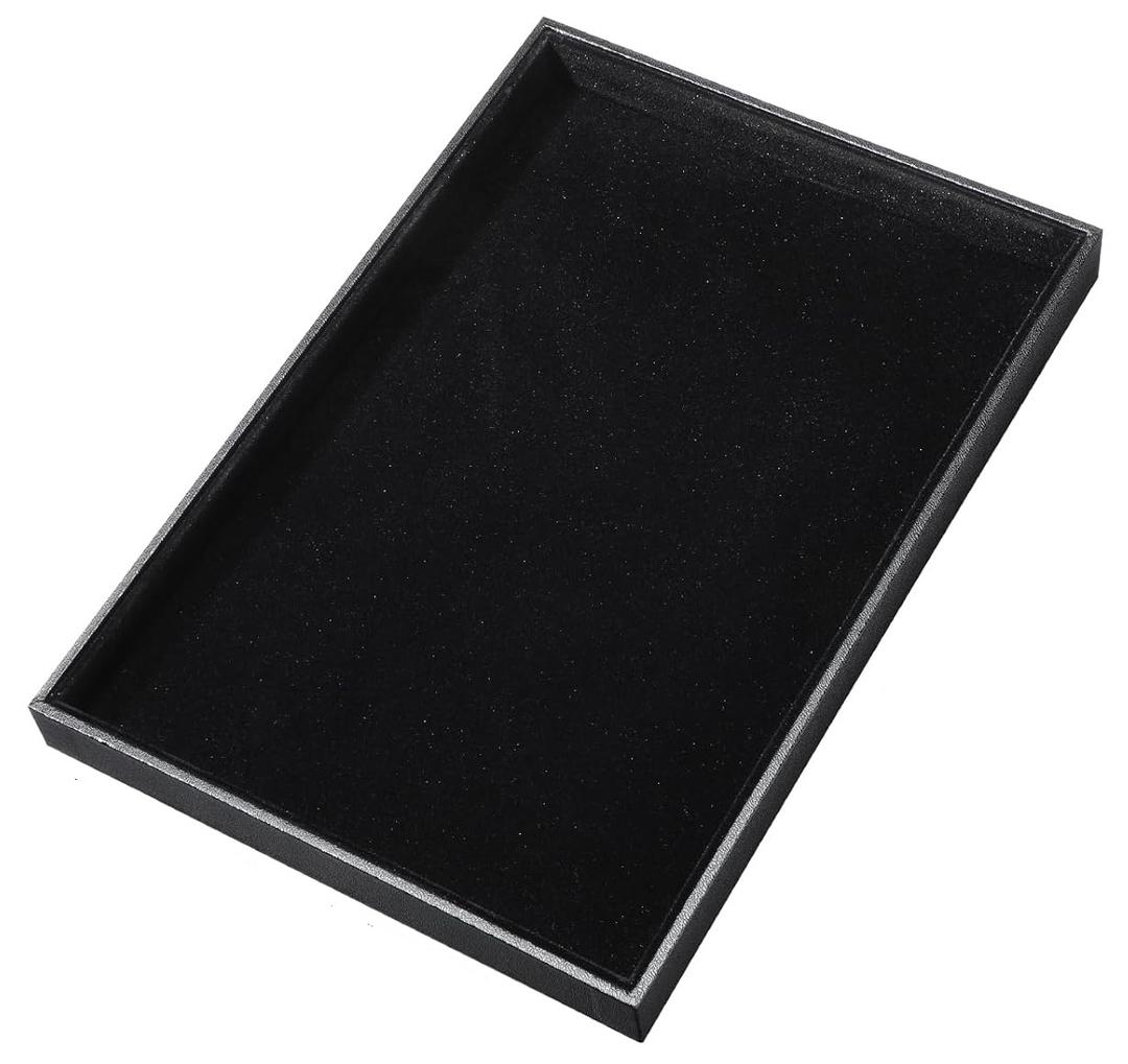 Velvet Jewelry Tray Showcase Display, Jewelry Organizer Tray Bracelet Ring Earring Necklace Organizer Empty Plate for Drawers Countertop (Black)