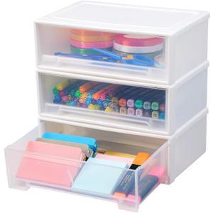 Small Plastic Storage Drawers, Pencil Drawer Organizer Stackable Container Bins for Desk Accessories, Stationery, Pens, Markers, Crayons, Art Craft Supplies, Makeup, Jewelry (White)