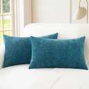 CaliTime Throw Pillow Covers Decorative 12 X 20 Inches Pack of 2 Cozy Chenille Cushion Cases for Couch Sofa Bed Living Room Home, Ocean Blue