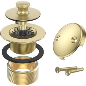 Brushed Gold Bathtub Drain Bath Tub Trim Set Conversion Kit Assembly, All Brass Lift and Turn Twist Tub Drains Replacement Trim Kit with Two-Hole Overflow Faceplate