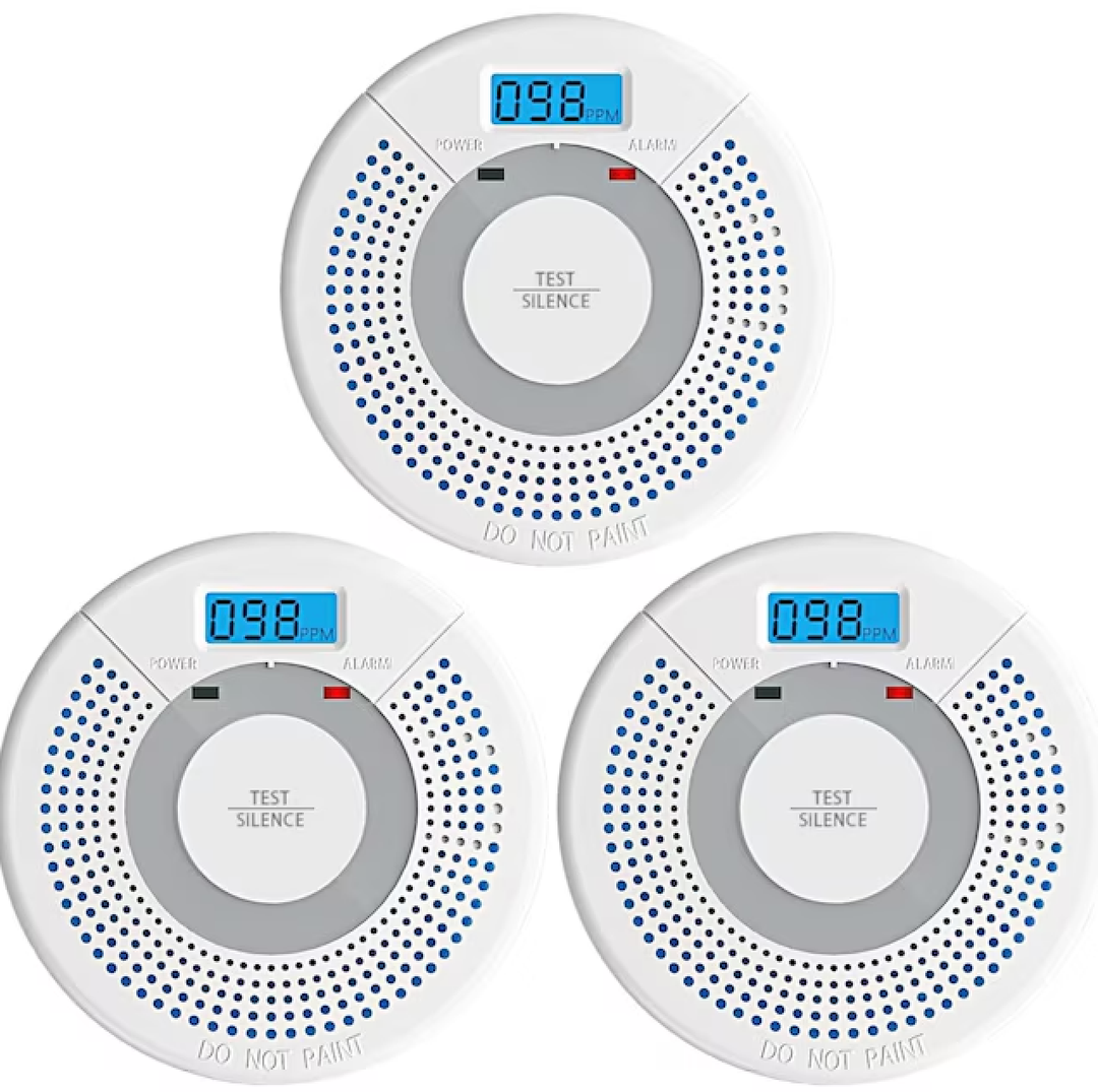 Vintage 3 Pack Carbon Monoxide Detector Battery Operated with Digital Display White