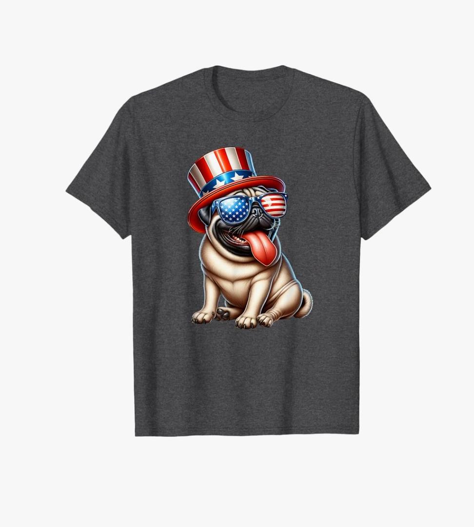 Pug Dog Lover US Flag 4th Of July Patriotic T-Shirt, 2XL