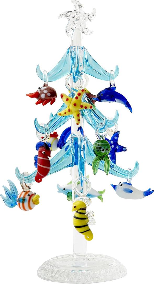 LS Arts XM-576 Glass Tree - Blue Sea Life Christmas Glass Tree - 7.75" - Gift Box