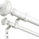 White Double Curtain Rod 36 to 184 Inch, Decorative Adjustable 1 Inch Heavy Duty Extra Long Dual Curtain Rods for Windows, Boho Rustic Vintage Double Drapery Pole with White Finial