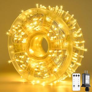 JMEXSUSS 400 LED Christmas Lights Indoor Outdoor, 132 ft Warm White String Lights Plug in with Remote, 8 Modes Twinkle Christmas Tree Lights for Bedroom Outside Patio Home Party Xmas Holiday Decor