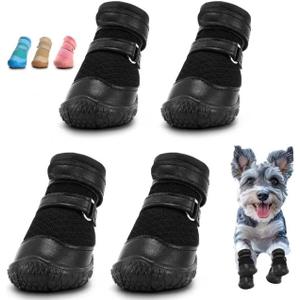 Dog Shoes for Small Dogs, Dog Boots & Paw Protectors for Hot Pavement Winter Snow Hiking, Anti-Slip Dog Booties for Hardwood Floor Black Size 1
