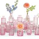 SUPMIND Glass Bud Vase Set of 16, Small Pink Flower Vases for Table Centerpieces in Bulk, Cute Mini Vintage Vase for Wedding, Home Decor, Table Decoration