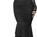 Atizon Elegant Ruched Bodycon Evening Dresses for Women Cocktail Party Formal Maxi Mermaid Dress (Large, Black)