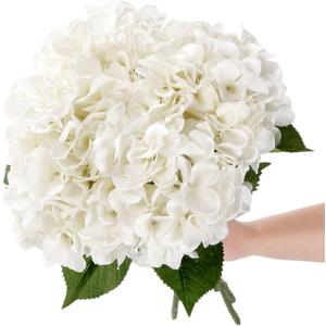 5Pcs Realistic White Hydrangea Artificial Flowers with Stems 21 Inch Lifelike Faux Hydrangeas Flower Large Hydrangea for Weddings Bouquets Table Centerpieces Home Decor Party