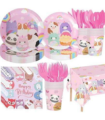 Cute Animals Birthday Decorations Kids Party Supplies with Plates Cups Napkins Spoons Forks Knives Tablecloth