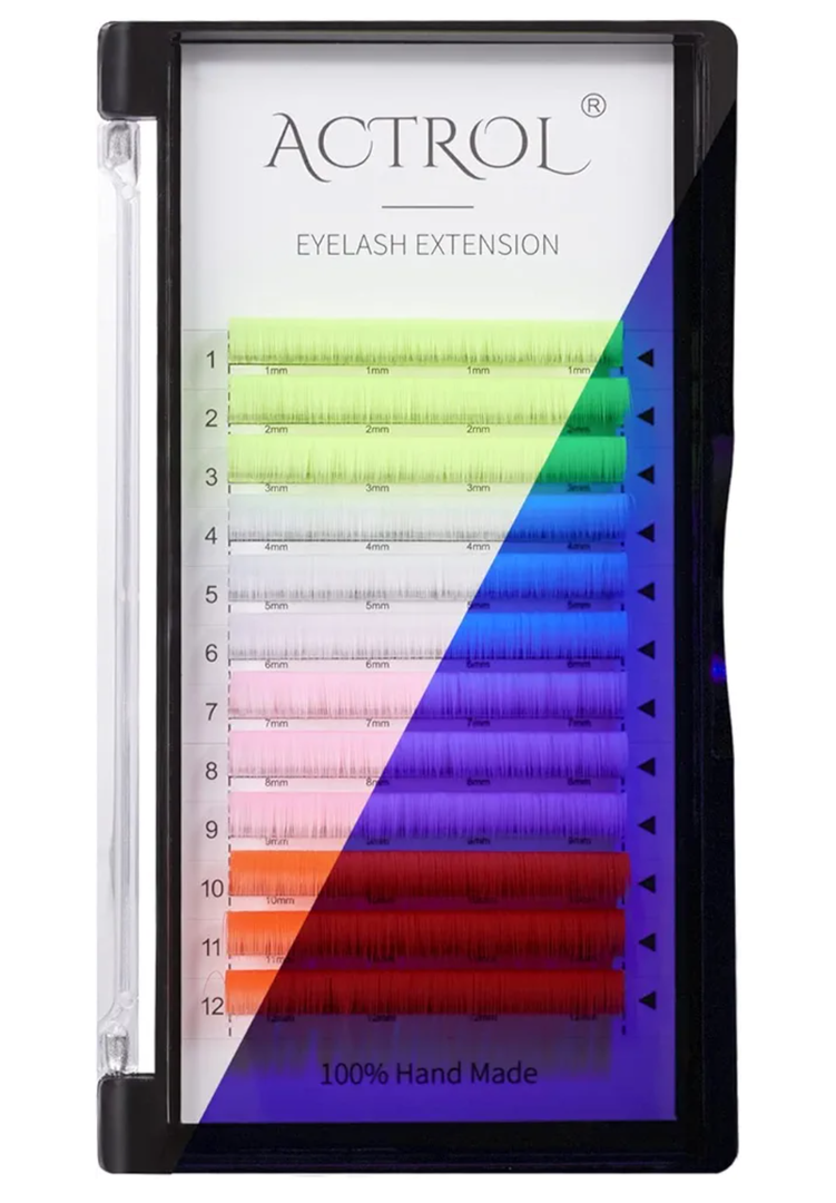 Colored Neon UV Eyelash Extensions Colorful Fluoresent Lash Extensions Easy Fan 15mm 0.07D Curl Glow under UV Light Lash White Green Red Pink Multicolored Mixed