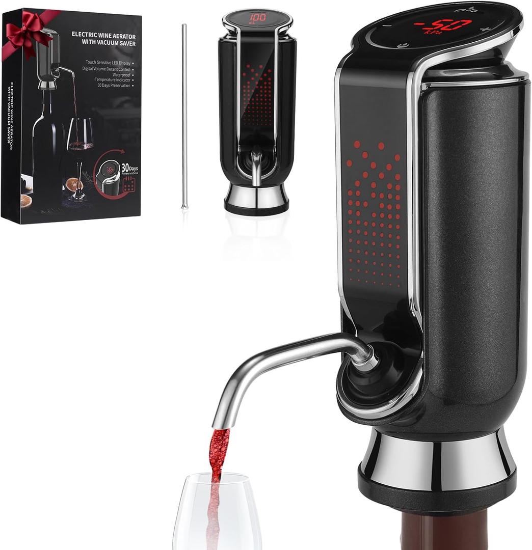Luxurious 4-in-1 Electric Wine Aerator, Decanter, Dispenser & Vacuum Saver with LED Display - Wine Pourer Gift for Women and Wine Lovers (Galaxy Black)