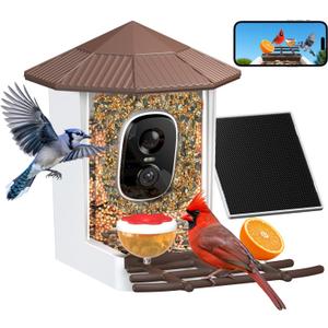 wansview Bird Feeder with Camera-Smart Bird Feeders for Outdoors Solar Powered, Birdhouse with Cam & Alert, 2K HD Live Video, AI Identify Species, Gifts for Mom & Bird Lovers, F1, Brown, 2.4G WiFi