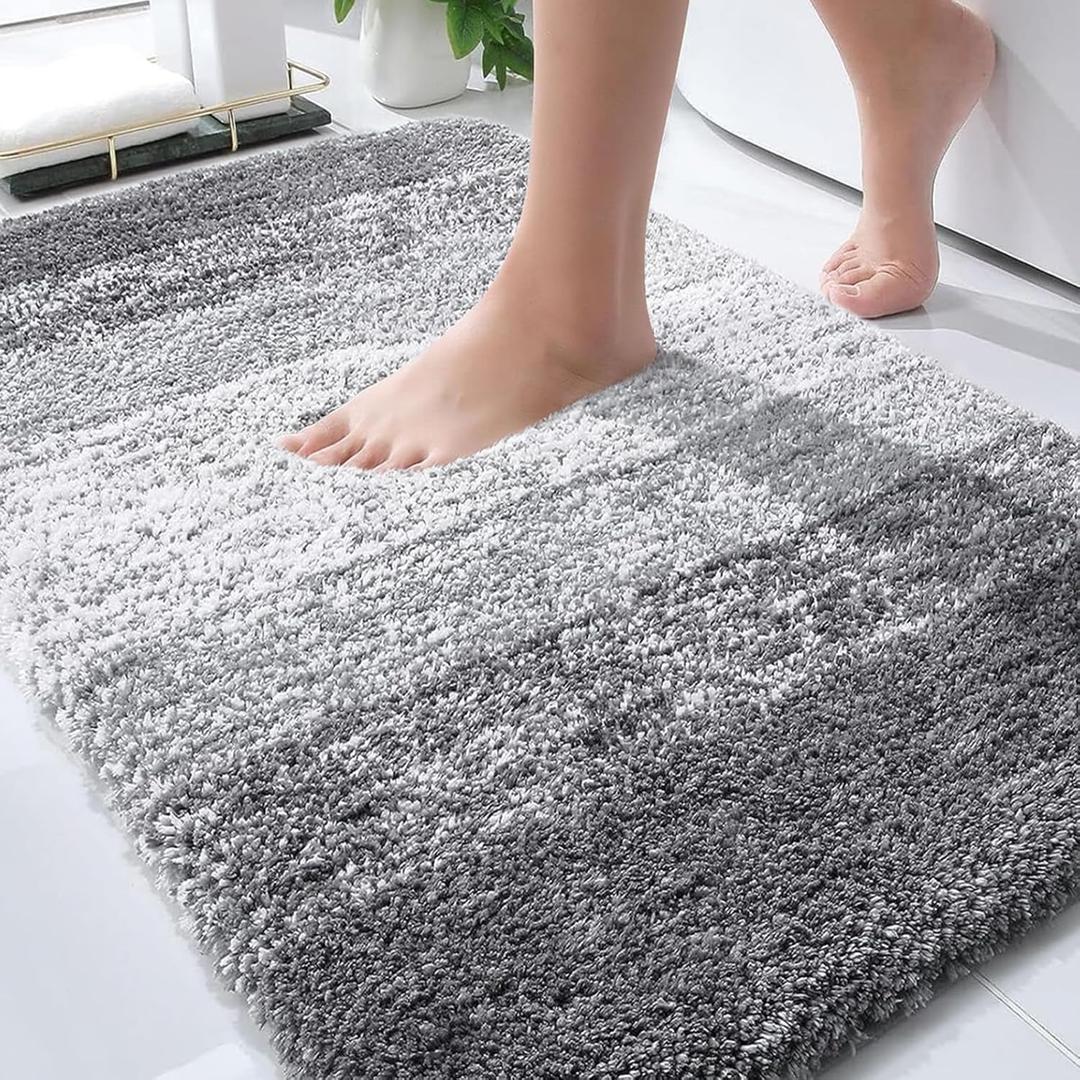 OLANLY Bathroom Rugs Mat 34x21, Extra Soft Absorbent Microfiber Bath Rugs, Rubber Backing, Quick Dry, Machine Washable Bath Mats for Bathroom Floor, Tub and Shower, Home Decor Accessories, Grey