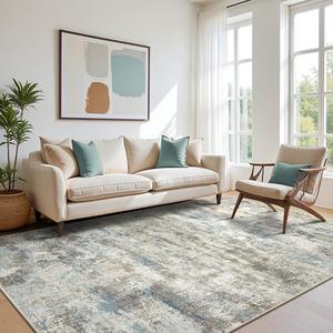 BEIMO Area Rugs 5x7 for Living Room Bedroom, Modern Abstract Machine Washable Rug, Large Soft Low Pile Floor Carpet with Non Slip Backing for Dining Room, Blue/Taupe