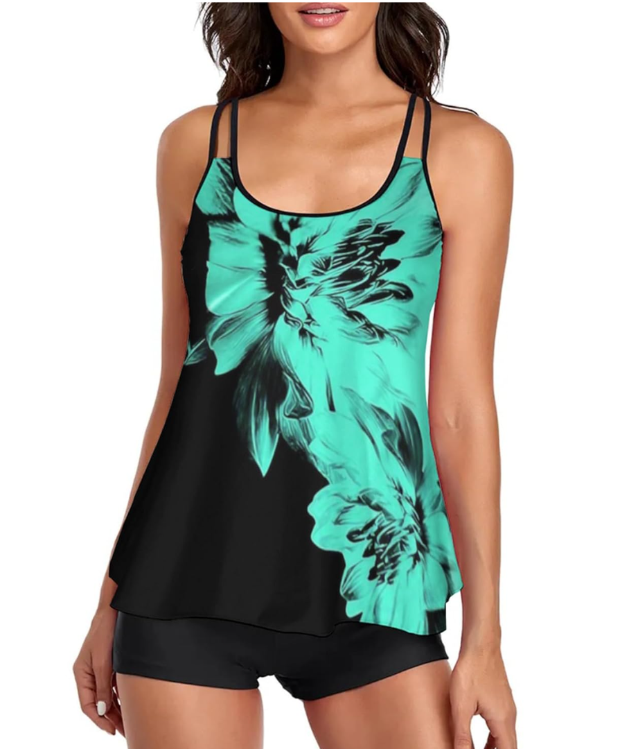 Urchics Womens 2025 Tankini Swimsuits Tummy Control Flowy Swimwear Two Piece Bathing Suits Swim Tank Top with Boyshorts, Size XL