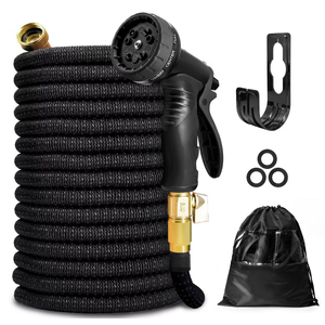 KOTTO Expandable Garden Water Hose, 10 Spray Nozzles, Anti-Rust Solid Brass Connector, Lightweight No-Kink Flexible - Black 100ft