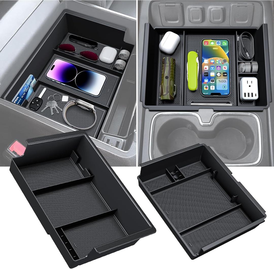 2PCS Center Console Organizer Compatible with Chevy Silverado/GMC Sierra 2014-2018 1500/2500/3500HD Armrest Box Storage Tray, Truck Accessories, Full Console w/Bucket Seats Only