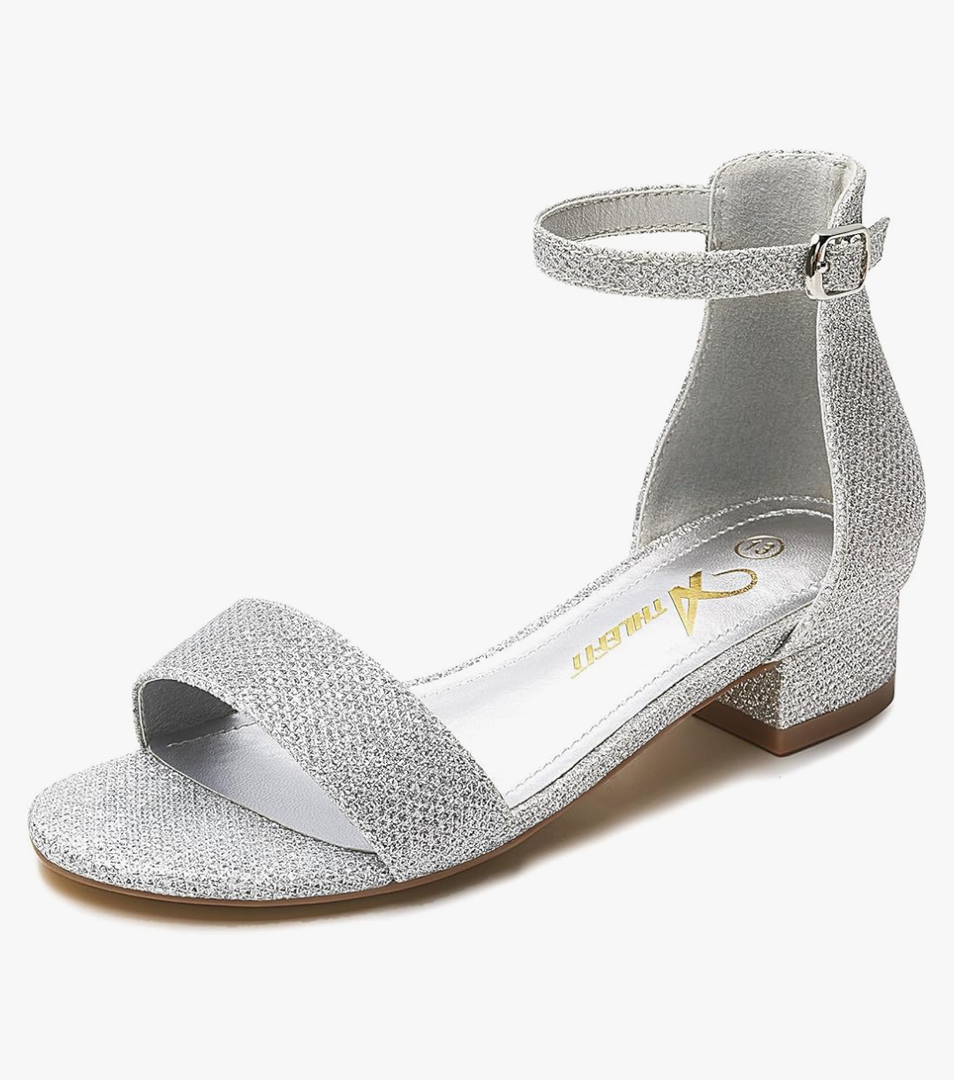 Athlefit Girls Sandals Open Toe Ankle Strap Low Heels Girl Dress Shoes For Toddler Little Big Kid 1