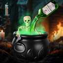 Halloween Decorations Indoor - Cauldron Halloween Decor with Magic Floating Potion Bottles Fog Diffuser Spooky Skeletons & Black Plastic Witches Bowl for Indoor Outdoor Party Kitchen Decor Black