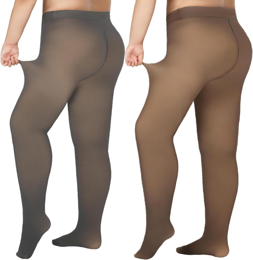 Delcast Plus Size Fleece Lined Tights Women - Fake Translucent Sheer Warm Thermal Pantyhose Leggings for Winter (XXXL)