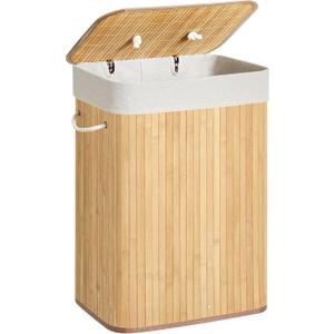 SONGMICS Foldable Laundry Hamper with Lid, 19 Gal. Bamboo Laundry Basket, Rectangular Storage Hamper with 3 Handles, 15.7 x 11.8 x 23.6 Inches, for Laundry Room, Bedroom, Natural ULCB10YV1