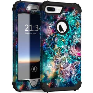 Hocase iPhone 8/7 Plus Case - Mandala in Galaxy, Heavy Duty Shockproof Hybrid Protection Hard Plastic + Silicone Rubber