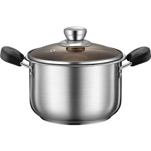 Stainless Steel Cooking Pot with Lid | 2 Quart (Dual Handle) | Perfect for Soup, Noodles, Baby Food | Induction & Gas Stove Compatible