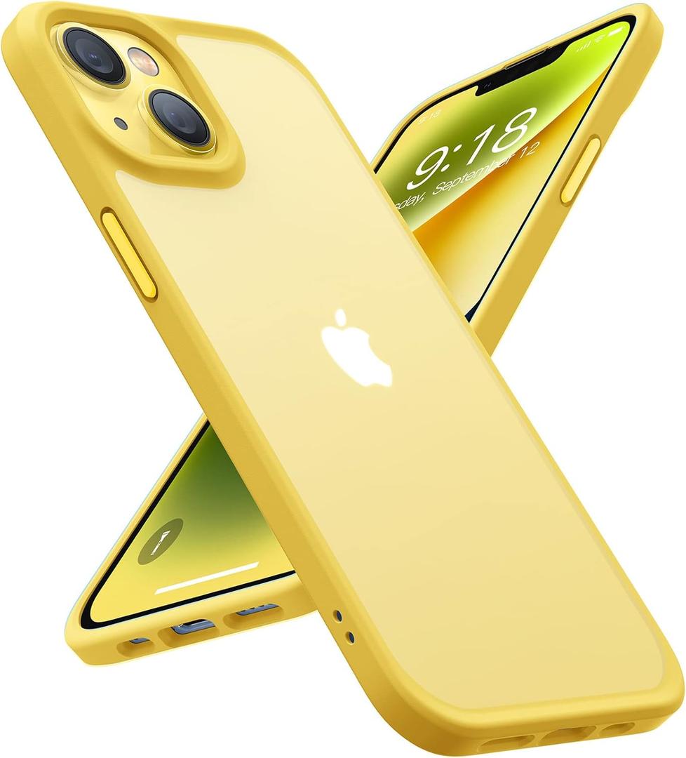 2 x TORRAS Upgraded Shockproof for iPhone 14 Case [10FT Military Drop Protection][Sleek Premium Touch] Translucent Back & Soft Edge Slim Silicone Cover, Yellow