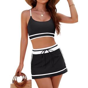Blooming Jelly Women's High Waisted Bikini Sets Sporty Two Piece Bathing Suits Color Block Swim Skirt Swim Suits 2025 Size Large