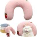 U-Shaped Calming Pillow for Cats and Dogs - Super Soft Plush Fabric, Cozy Headrest, Neck Support for Deep Sleep, Kitten Headrest, Pet Bed (Pink)