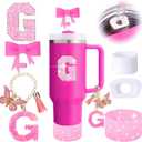 6PCS Pink Stanley Cup Accessories Set, Initials Decorations for Stanley Cup 30oz 40oz, Includes Bow Straw Topper, Handle Charm, Letter Sticker, Silicone Boot, Spill Proof Stopper (Letter G)