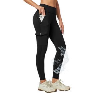 Ewedoos Leggings with Zipper Pockets Water Resistant Compression Leggings Hiking Pants Women Tummy Control UPF50+ (XX-Large, Black Leggings)